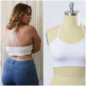 tattoo // lace back illusion white bralette top